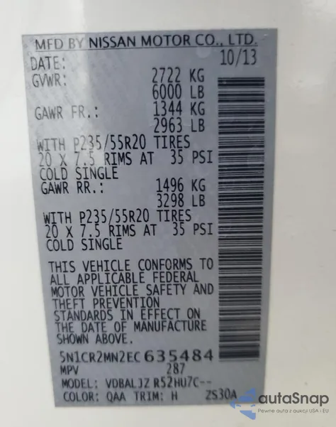 2014 Nissan Pathfinder Sv Hybrid from USA, damaged, VIN 5N1CR2MN2EC635484